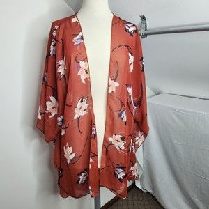 Emory Park Burnt Orange Floral Sheer Kimono Size 2XL